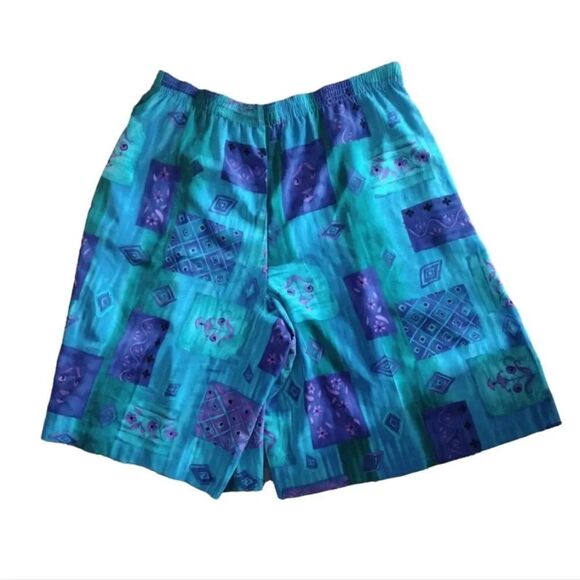 VTG 90s Turquoise Purple Printed Ultra High Rise Satin Mom Shorts Large - Picture 6 of 12
